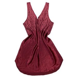 Vintage 90s Silky Maroon Lace Slip Dress